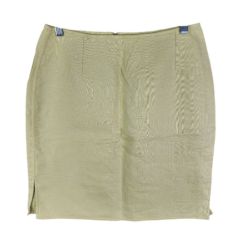 Womens Yellow Valerie Stevens Linen Mini Skirt Side Slits Zipper Back Size 10
